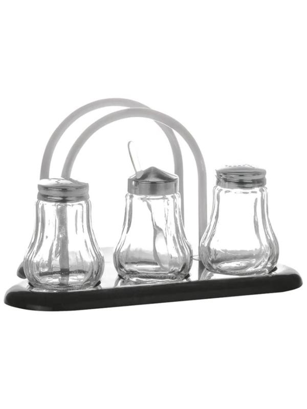 Набор для специй 3пр.(соль,перец,горч) + салфетница пластик, кт970