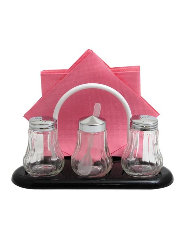 Набор для специй 3пр.(соль,перец,горч) + салфетница пластик, кт970