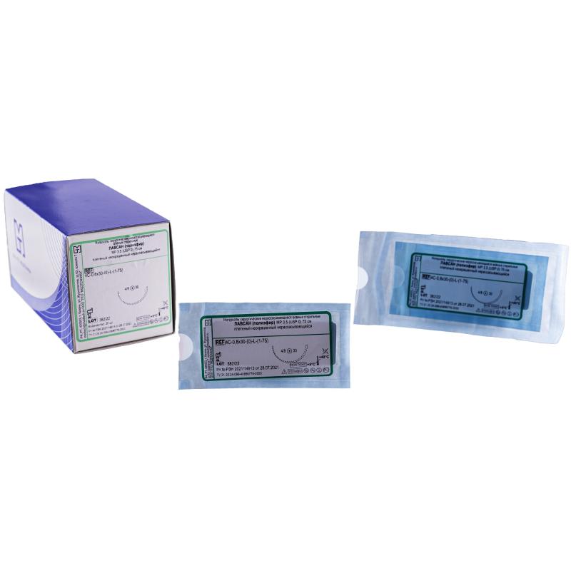 Шовный материал ЛАВСАН 0 МР 3,5 с иглой 4C-0,8x30-(0)-L-(1-75), 75см 20шт/у