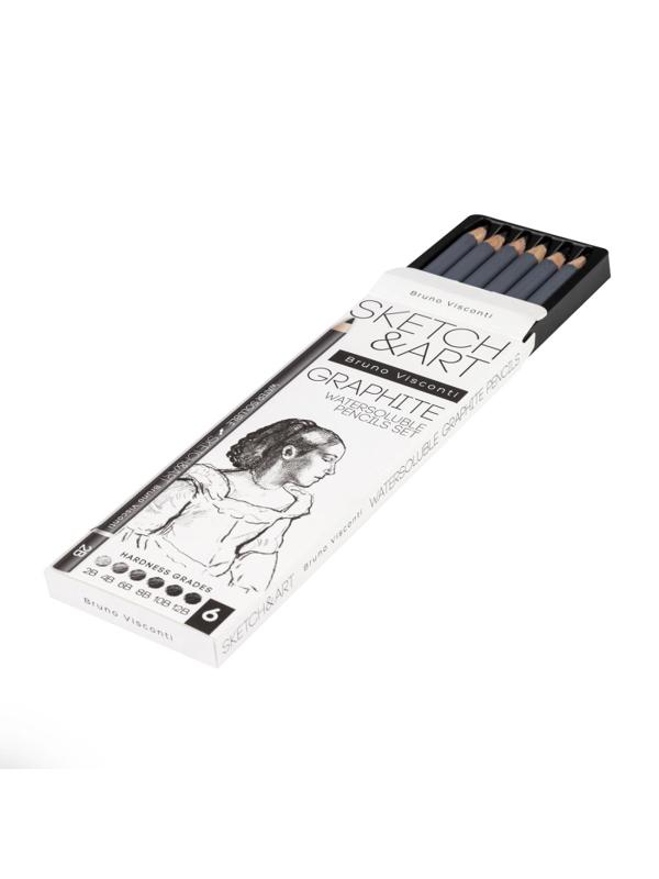 Набор чернографитных карандашей аквар. SKETCH&ART 2-4-6-8-10-12B 6шт 25-003