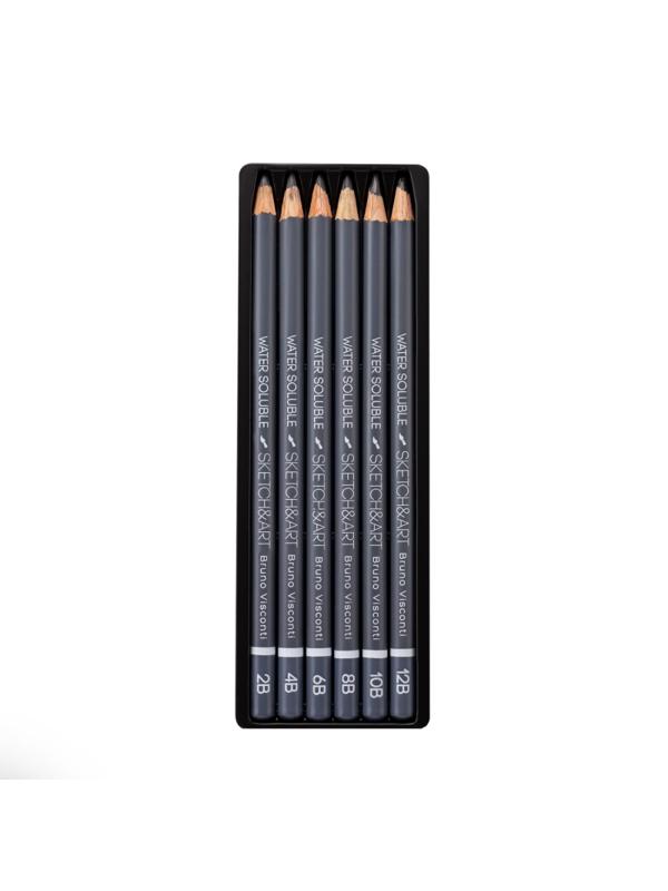 Набор чернографитных карандашей аквар. SKETCH&ART 2-4-6-8-10-12B 6шт 25-003