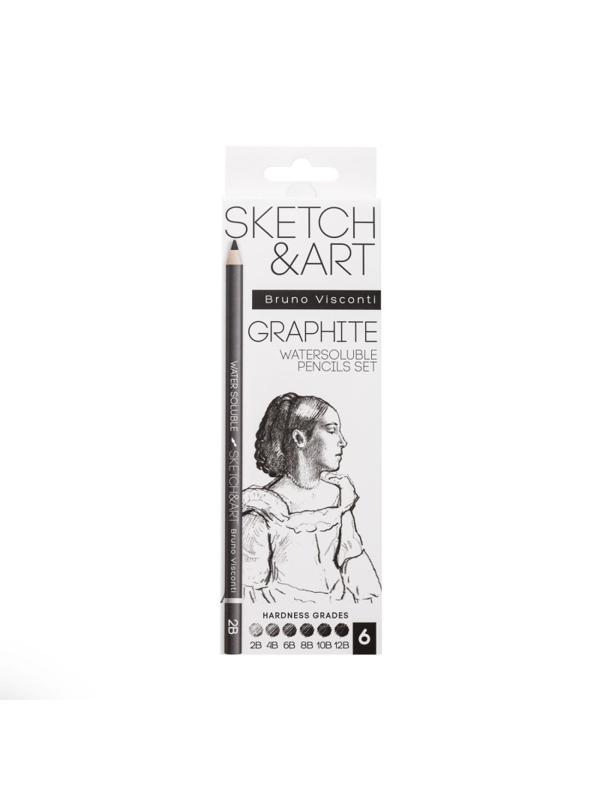 Набор чернографитных карандашей аквар. SKETCH&ART 2-4-6-8-10-12B 6шт 25-003