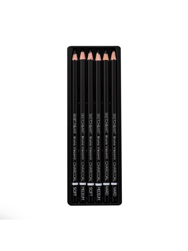 Набор угольных карандашей SKETCH&ART мягкий, средний, твердый 6шт 25-002