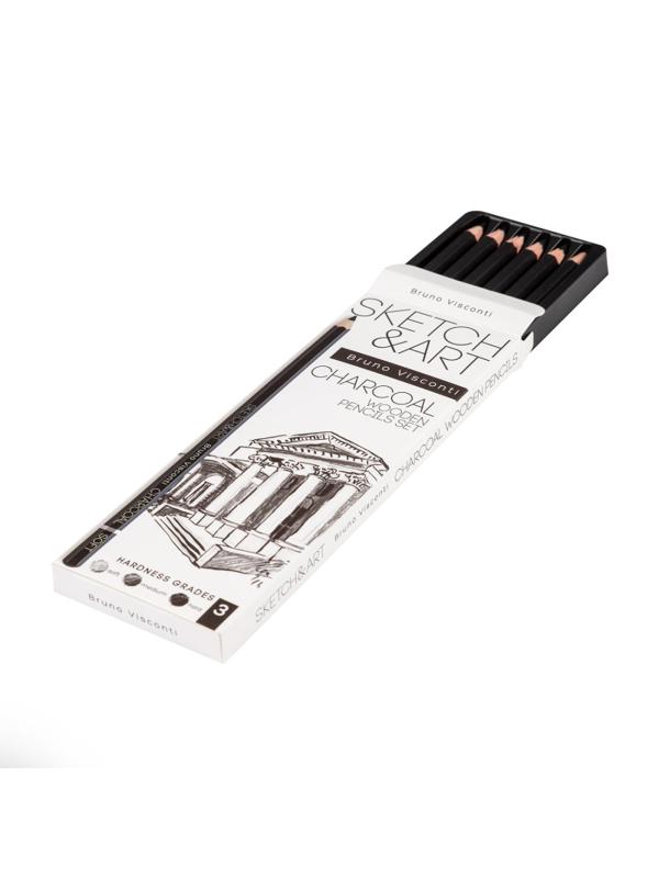 Набор угольных карандашей SKETCH&ART мягкий, средний, твердый 6шт 25-002