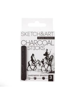 Уголь прессованный SKETCH&ART черный мягкий,средний,твердый 3шт/наб 25-001