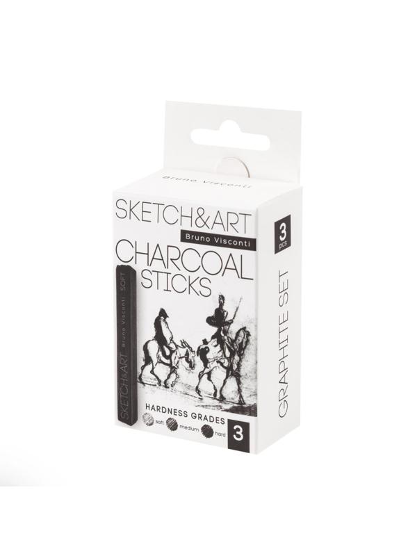 Уголь прессованный SKETCH&ART черный мягкий,средний,твердый 3шт/наб 25-001