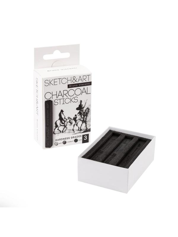 Уголь прессованный SKETCH&ART черный мягкий,средний,твердый 3шт/наб 25-001