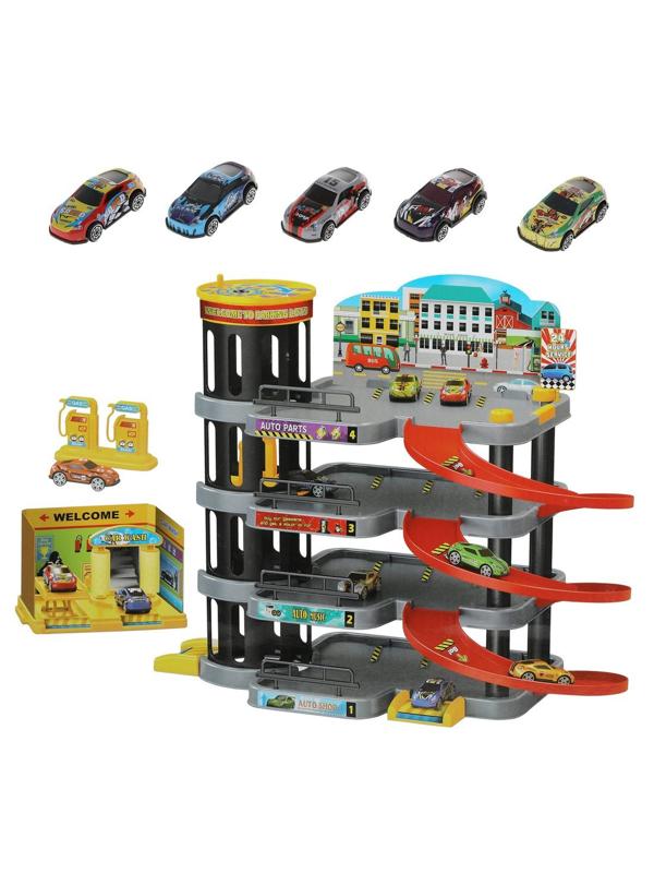 Игровой набор Паркинг, в комплекте машины 5шт, деталей 28шт, наклейка, коробка