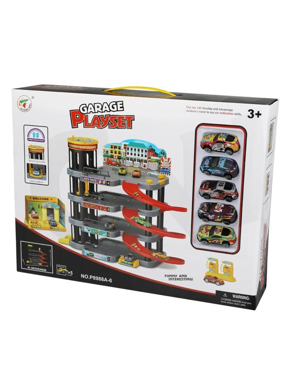 Игровой набор Паркинг, в комплекте машины 5шт, деталей 28шт, наклейка, коробка