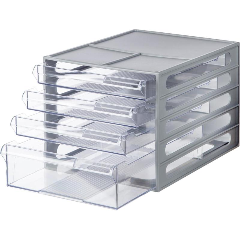 Бокс с выдвижными лотками Стамм, серый 4 прозрачных лотка ВЛ53