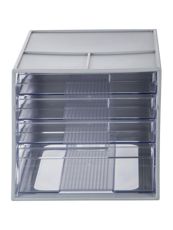 Бокс с выдвижными лотками Стамм, серый 4 прозрачных лотка ВЛ53
