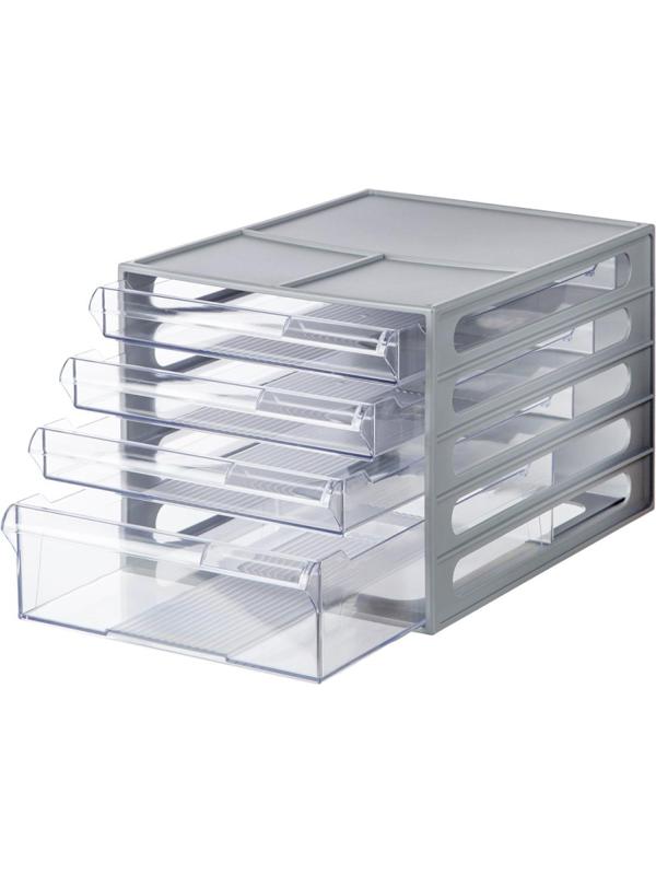 Бокс с выдвижными лотками Стамм, серый 4 прозрачных лотка ВЛ53