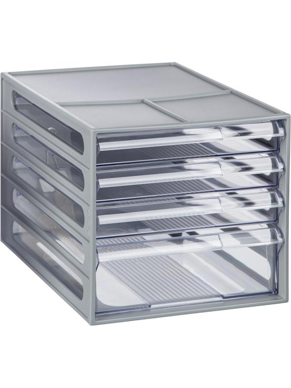 Бокс с выдвижными лотками Стамм, серый 4 прозрачных лотка ВЛ53