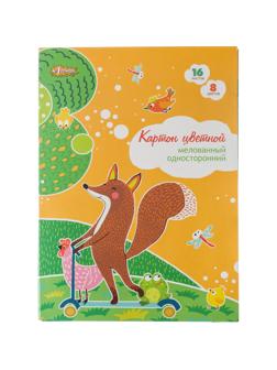 Картон цветной №1 School 16л,8цв,А4,мелов, в папке