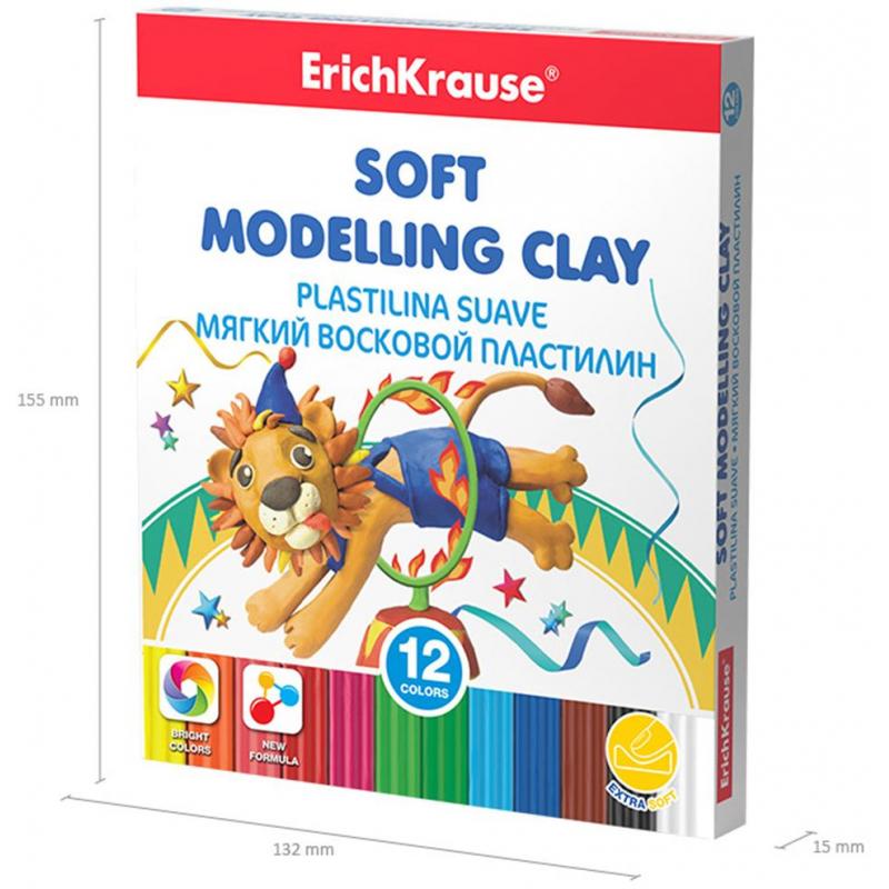 Пластилин мягкий восковой ErichKrause 12 цв.со стеком, 156г, 53416