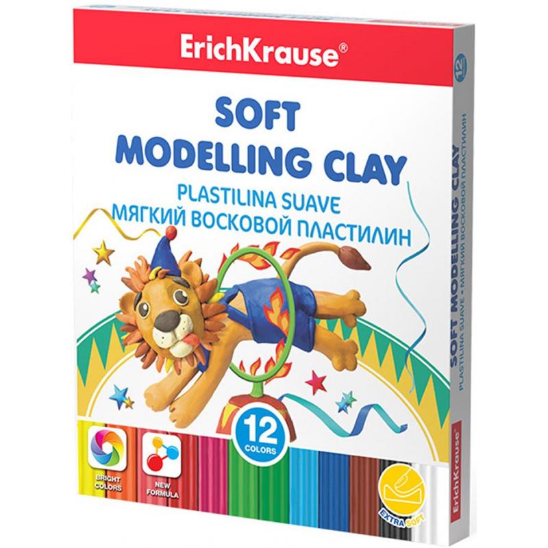 Пластилин мягкий восковой ErichKrause 12 цв.со стеком, 156г, 53416