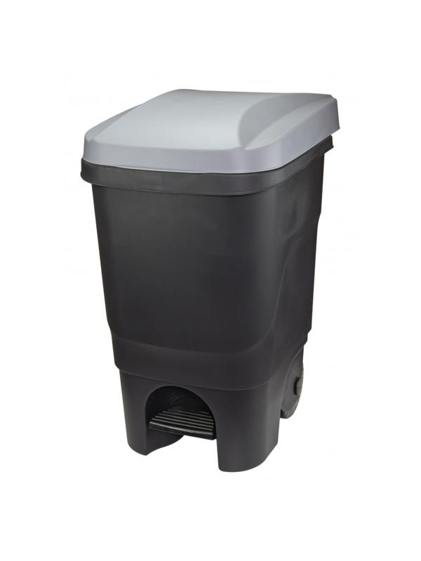 Контейнер-бак мусорный IDEA 60л с педалью на колесах серая крышка