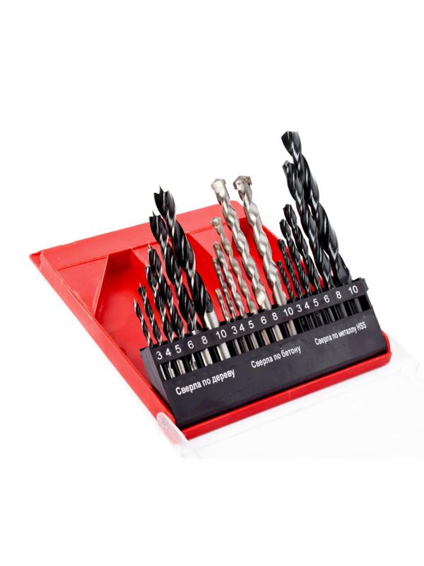 Набор сверл RedVerg по металлу/бетону/дереву 18 шт, 3-4-5-6-8-10мм (501091)
