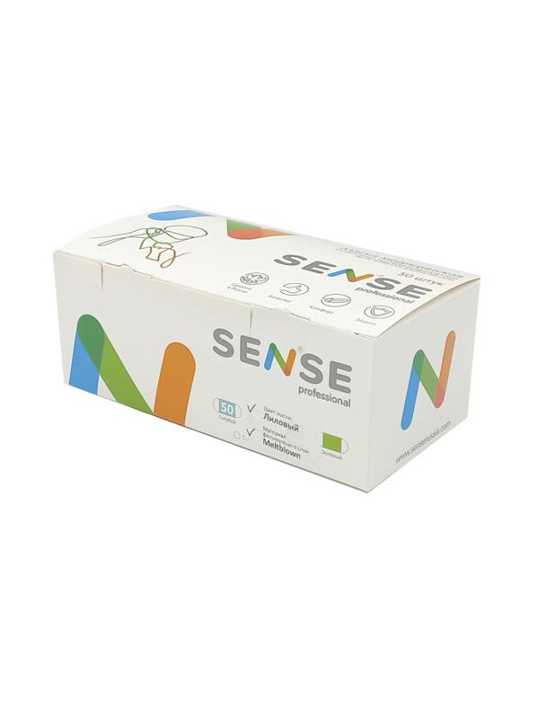 Маска медицинская 3-х сл., резинка, лиловый, Sense, картон 50шт/уп