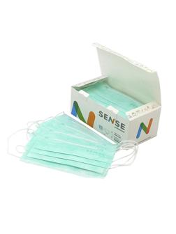 Маска медицинская 3-х сл., резинка, мятный/зеленый, Sense, картон 50шт/уп