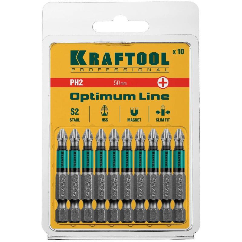 Бита KRAFTOOL Optimum Line PH2, 50 мм, тип E, 10 шт/уп (26122-2-50-10)