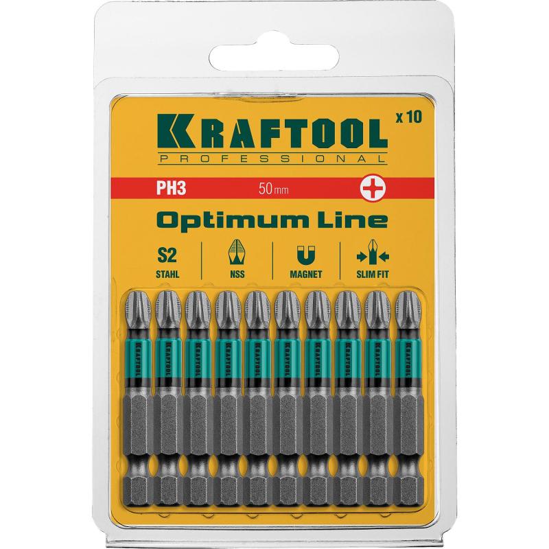 Бита KRAFTOOL Optimum Line PH3, 50 мм, тип E, 10 шт/уп  (26122-3-50-10)