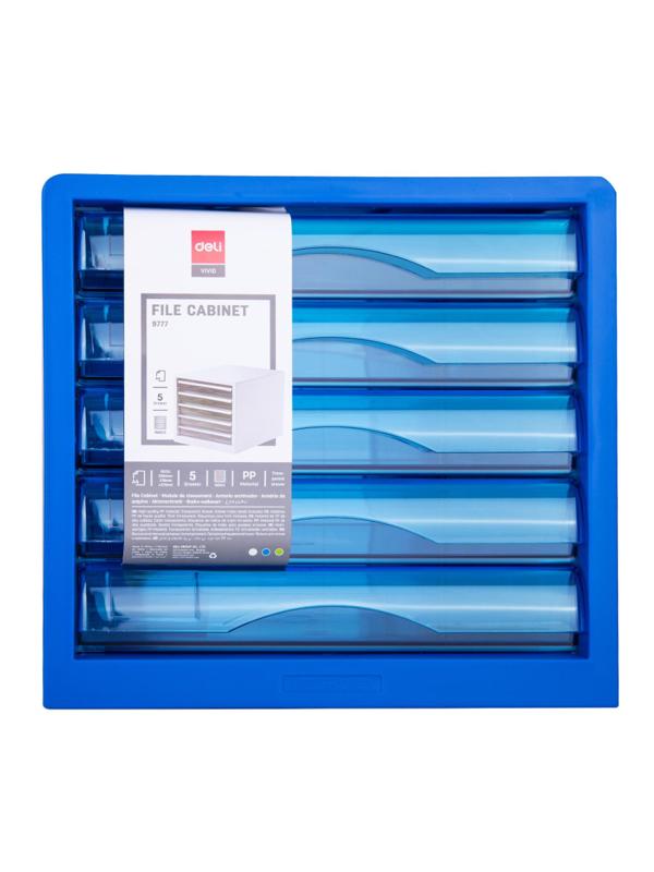 Бокс с выдвижными лотками Deli E9777B, 5 выдвижн лотков синий