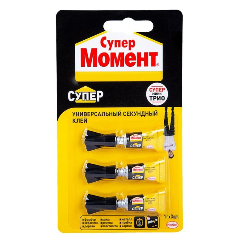 Клей секундный Супер Момент мини-трио, 1грx3шт, на блистере 2357275