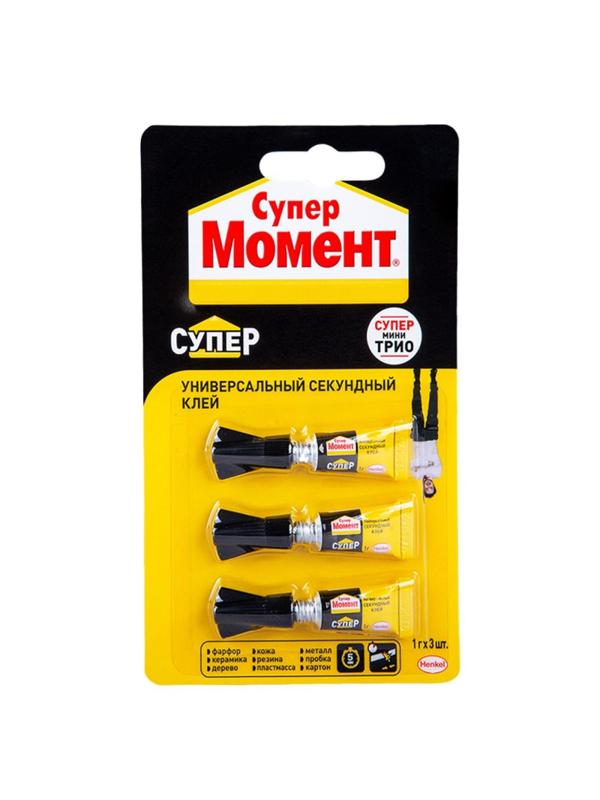 Клей секундный Супер Момент мини-трио, 1грx3шт, на блистере 2357275