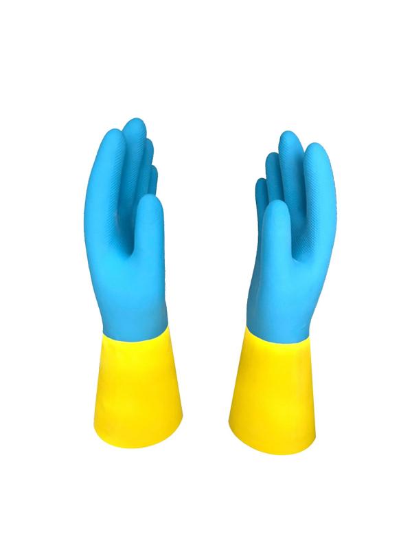 Перчатки защитные латекс/неопрен КЩС SCAFFA Спектр цв.желт/син р.9