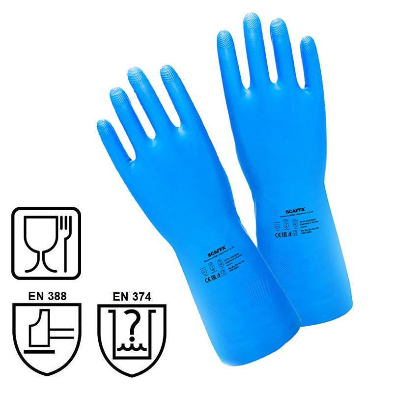 Перчатки защитные нитрил КЩС SCAFFA Практик цв.синий р.7