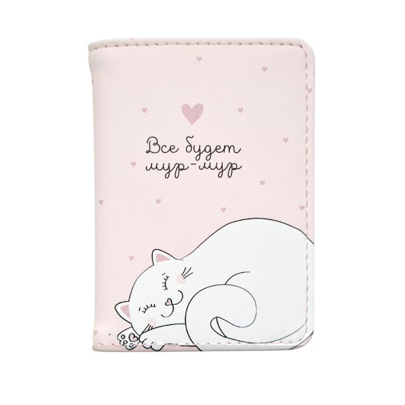 Обложка для проездного билета, 77х100 мм, искусс кожа. Mur-Mur, кот, N2297