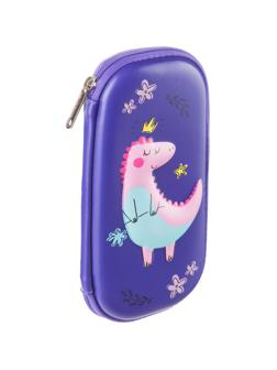 Пенал 3D Dino princess 1 секционный, фиолетовый