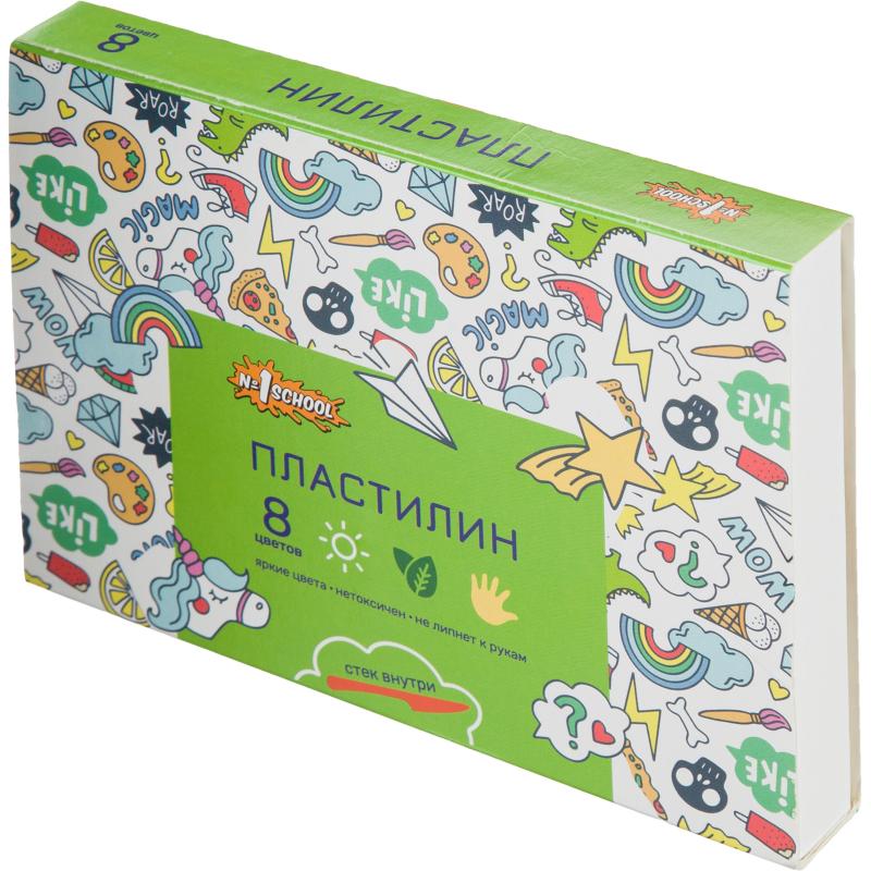 Пластилин классический №1School Отличник наб. 8 цветов, 160 г, со стеком