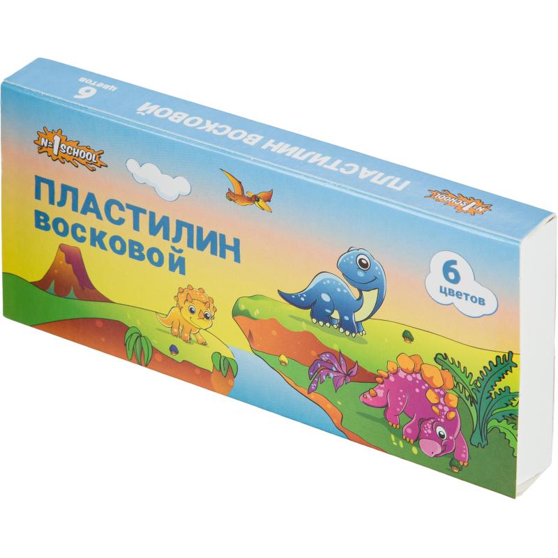Пластилин №1 School Дино мягкий восковой, набор 6 цв, 90 гр