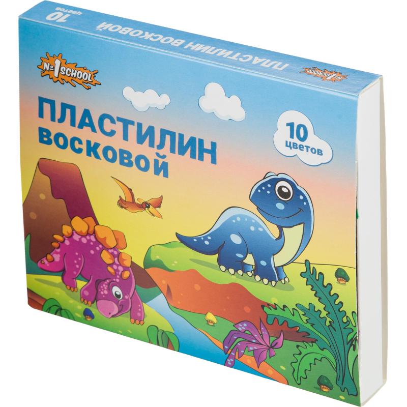 Пластилин №1 School Дино мягкий восковой, набор 10  цв, 150 гр