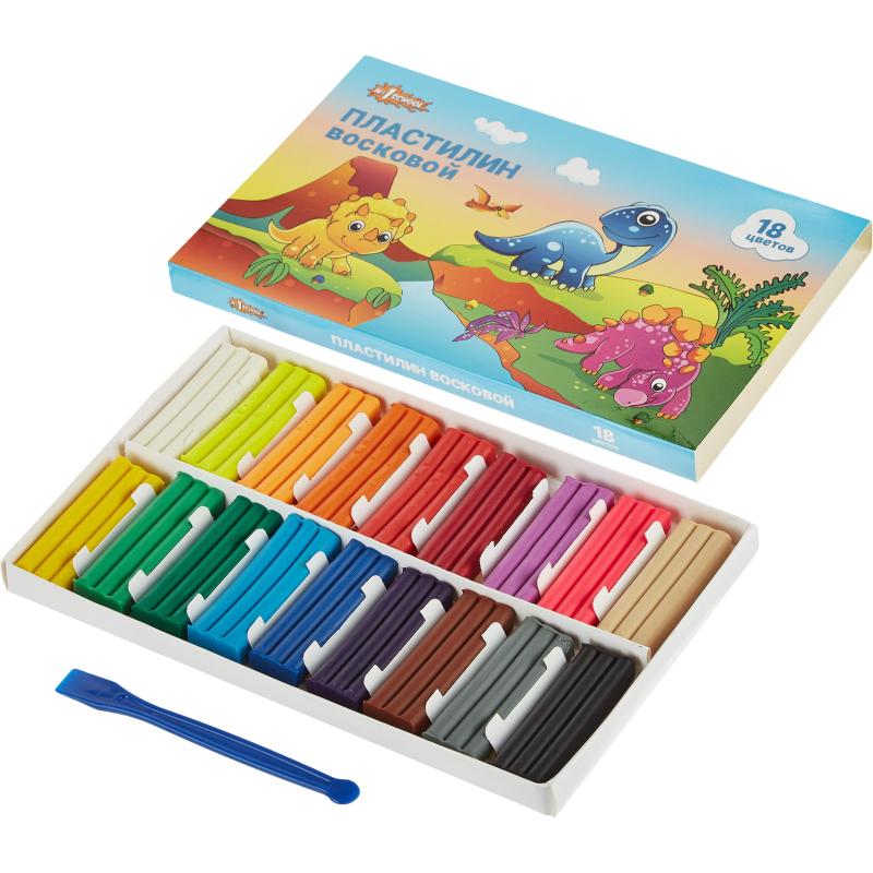 Пластилин №1 School Дино мягкий восковой, набор 18 цв, 270 гр
