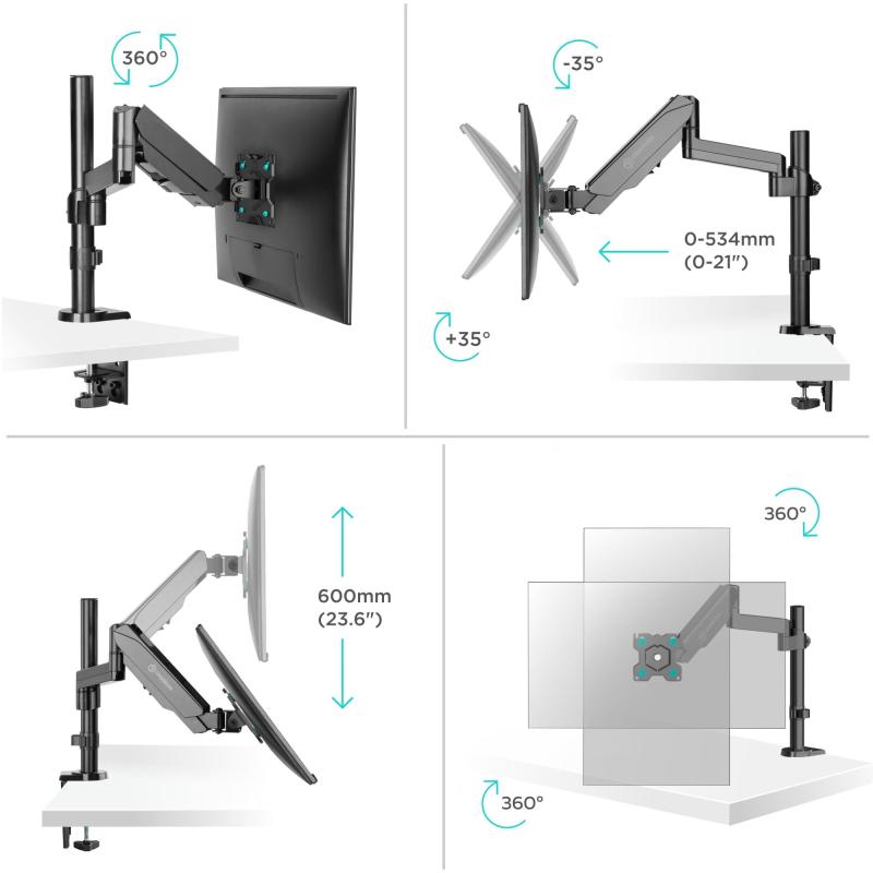 Кронштейн Onkron G70, монит 13-34, настольный, чер