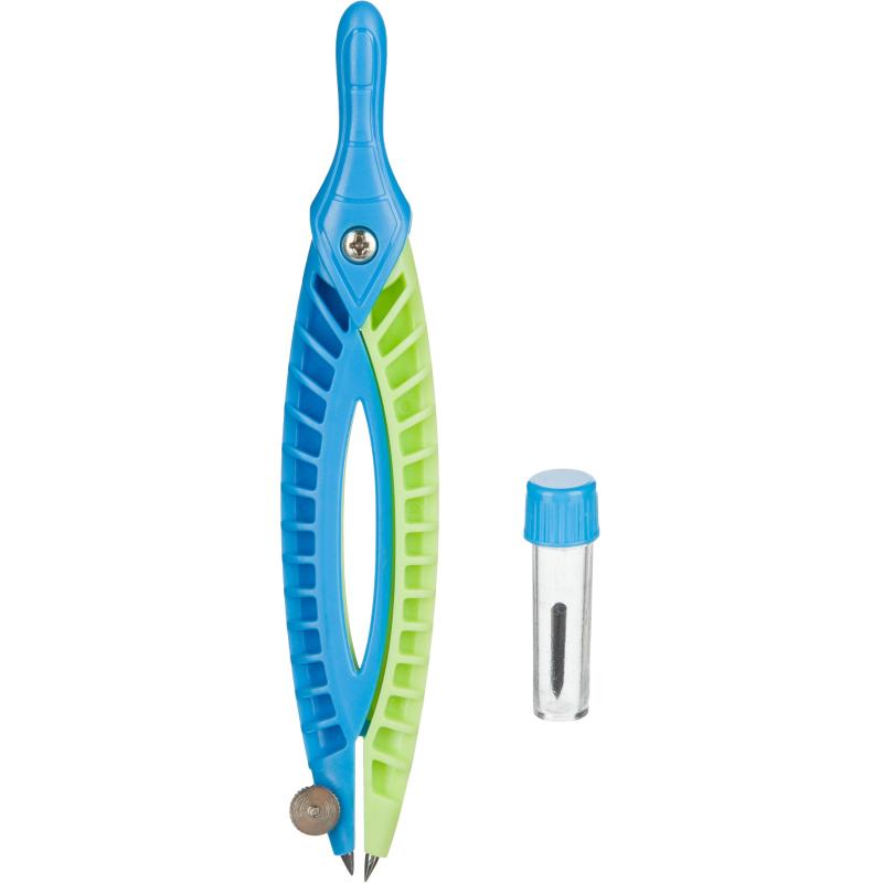 Готовальня №1School 2 пр/наб пластик.циркуль 120 мм син/зелен пенал S84002