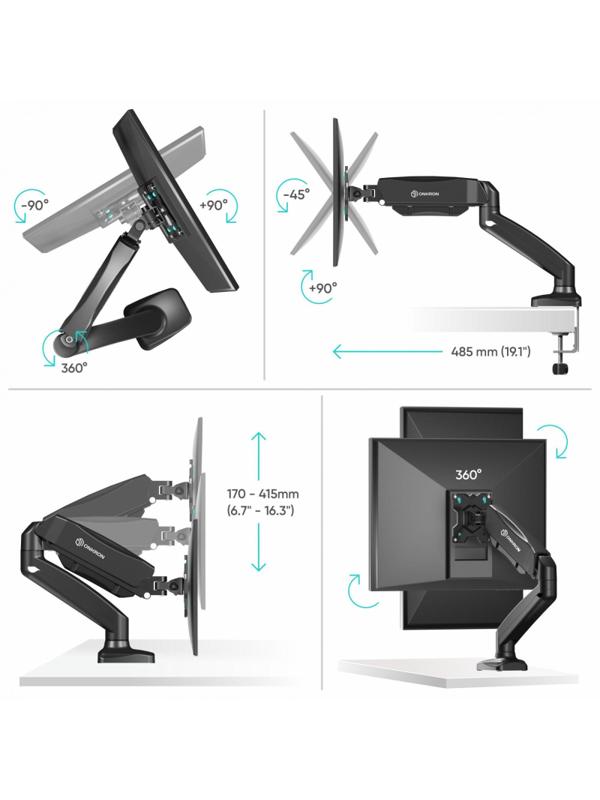 Кронштейн Onkron G80, монит 13-32, газлифт, настольный, чер