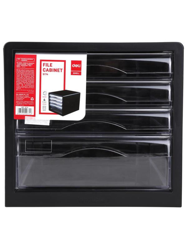 Бокс с выдвижными лотками Deli E9774, 4 выдвижн лотка черный