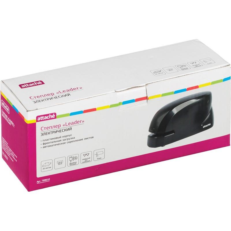 Степлер электрический Attache Leader до 20 лист, черный, адаптер/батарейки