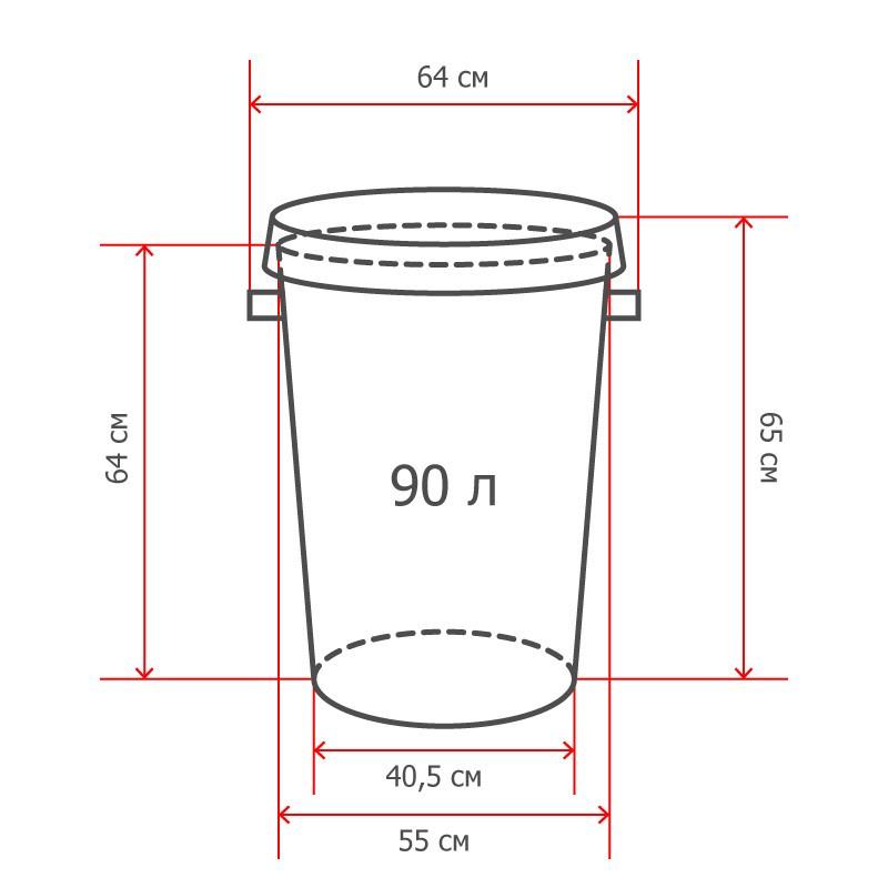 Бак для отходов 90л пластик черный, с зеленой крышкой