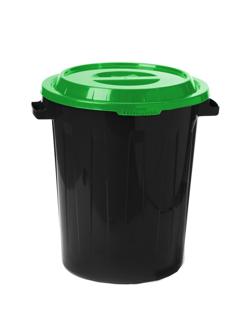 Бак для отходов 90л пластик черный, с зеленой крышкой