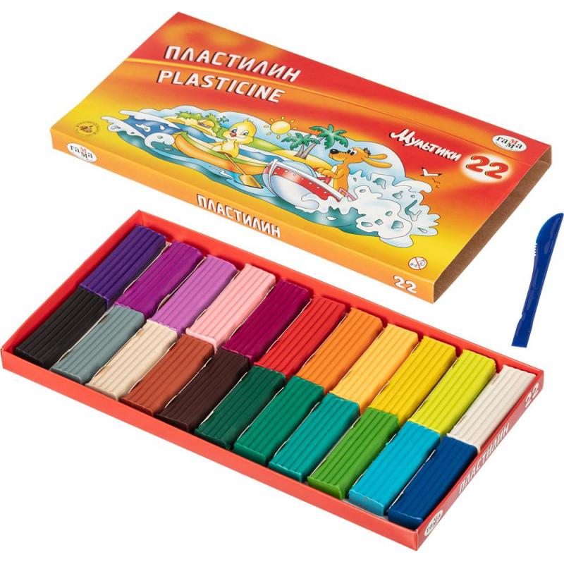 Пластилин Гамма  Мультики, 22 цвета, 440г, со стеком, 210119_03