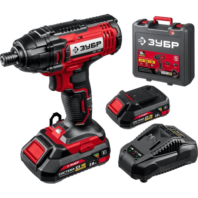 Винтоверт аккумуляторный ударный ЗУБР 18В, 2АКБ (2.0Ач) (ГВЛ-255-22)