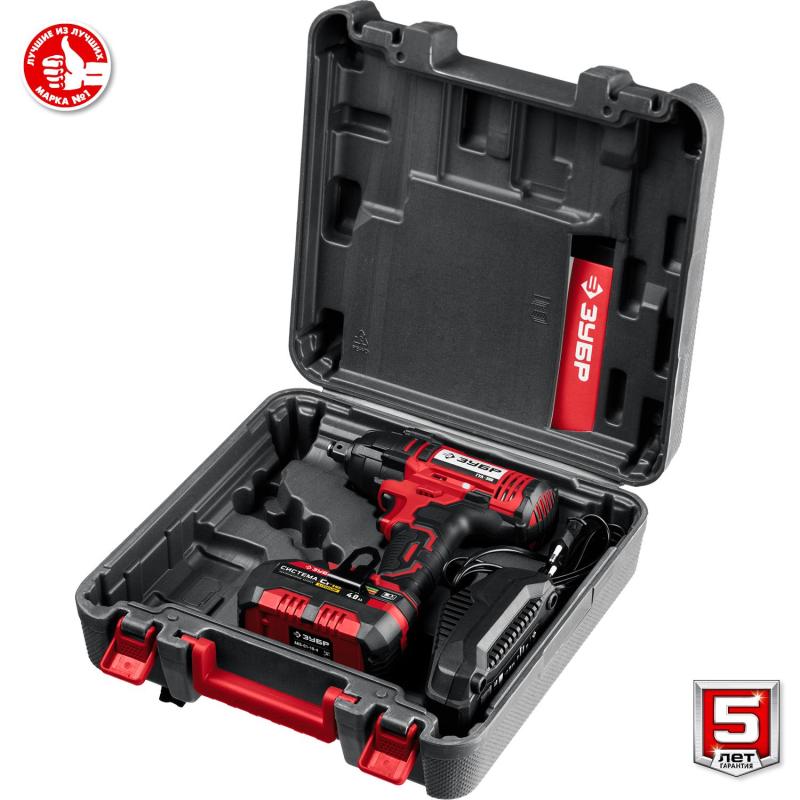 Гайковерт аккумуляторный ударный ЗУБР 18В, 1АКБ (4.0Ач) (ГУЛ-255-41)