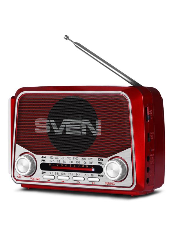 Радиоприемник SVEN SRP-525, красный, мощность 3 Вт (RMS), FM/AM/SW, USB