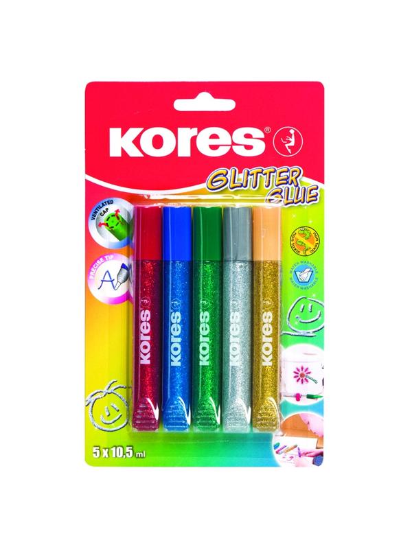 Гель Клей с блестками 5 цветов по 10,5мл KORES
