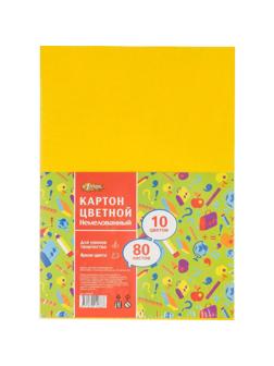 Картон цветной №1School 80л.10цв.А4 немелов(золото+сереб) Отличник